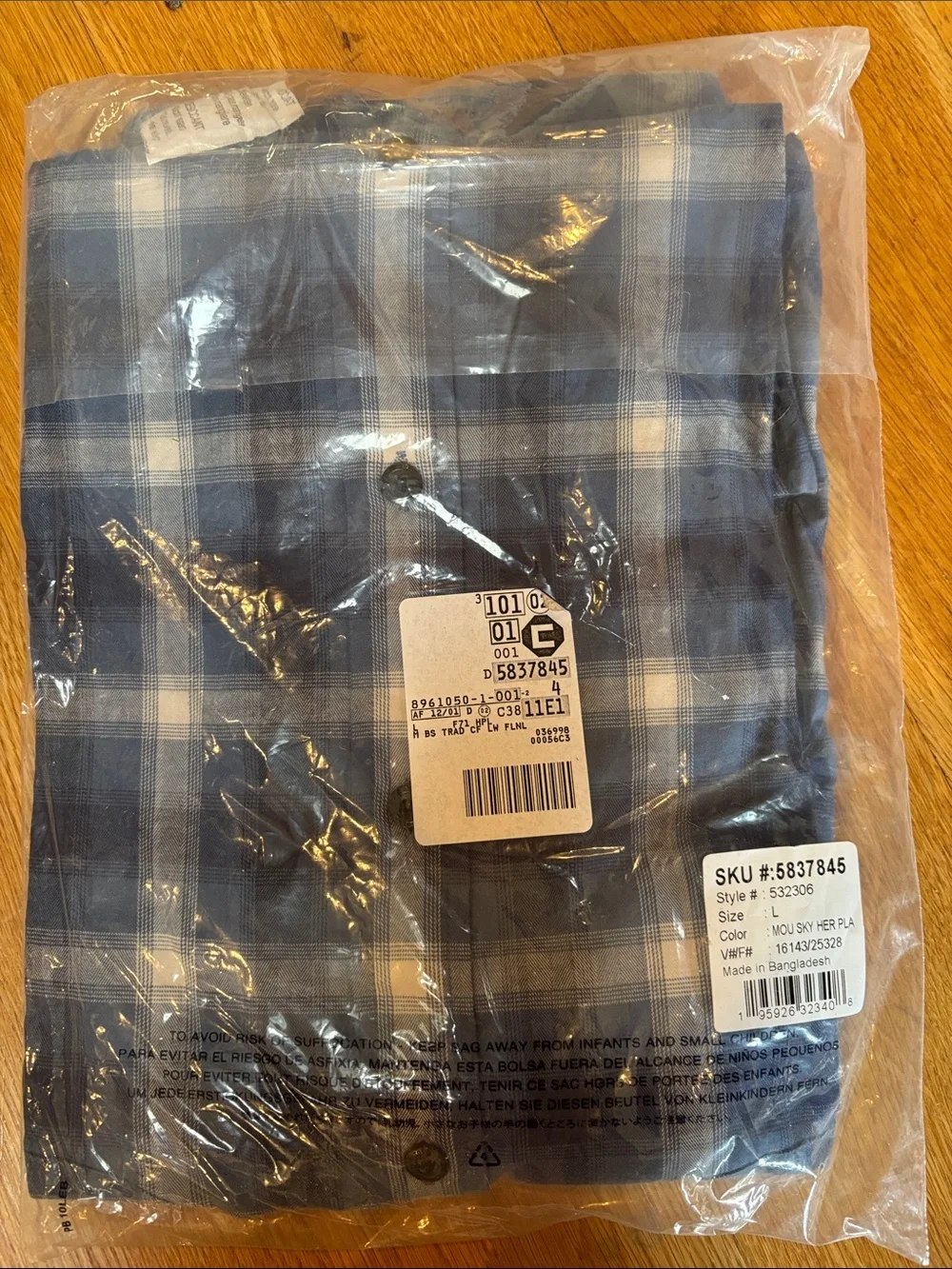 Lands' End Men's Navy and Light Blue Plaid Button-Down Shirt, NWT, L - Picture 3 of 3